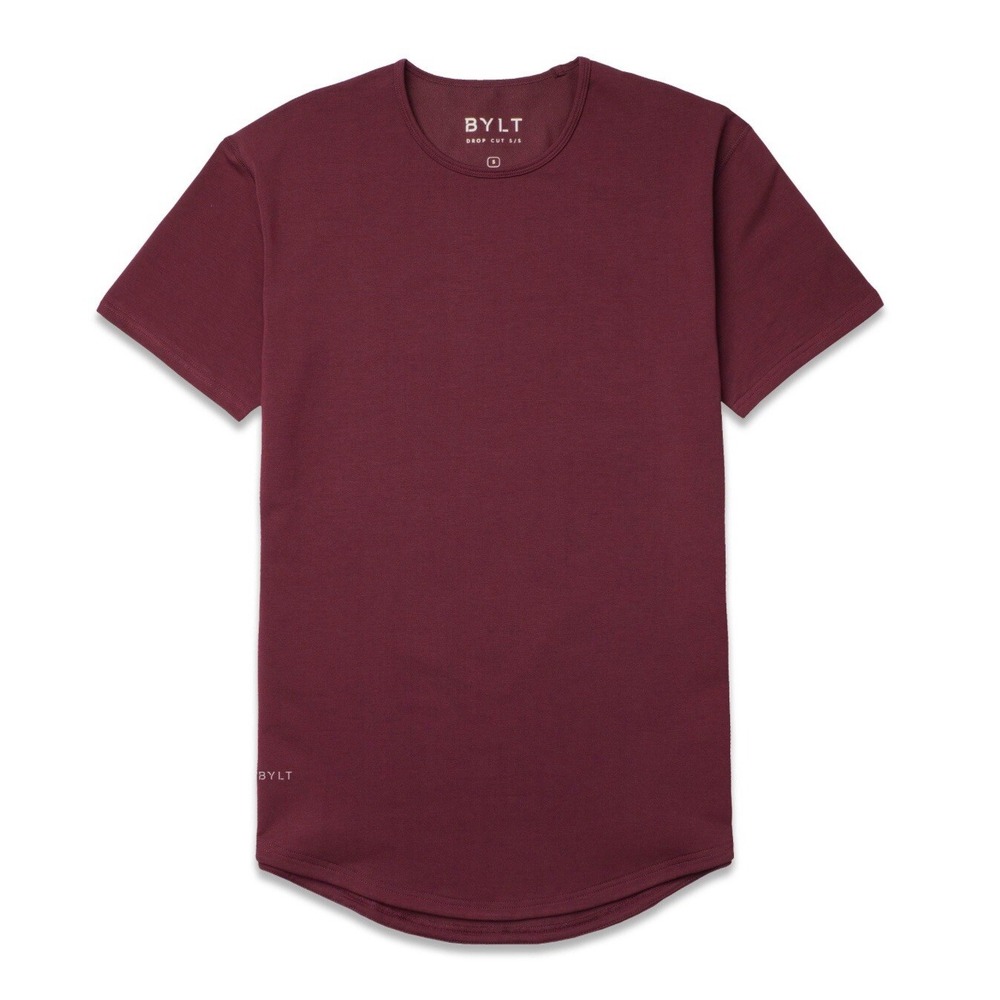BYLT Premium Basics Drop Cut Lux Short Sleeve Tee‎ Maroon Mens Size Medium M